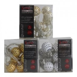 W Lichterkette Mini Metallball 10 LED mit Timer im Display