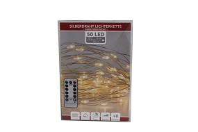 W Lichterkette Draht 50er mit Timer, 8 Funktionen, mit FB, batterieb.