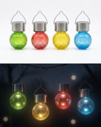 Solar Glaskugellampe Ø 6 x 9 cm zum Aufhängen - 4 Farben
