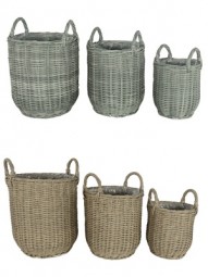 Rattan Pflanzkorb-Set 3tlg. mit Griff in 2 versch. Farben
