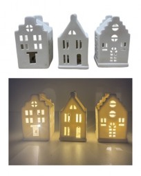 W Dekohaus aus Porzellan LED, H x 10 cm, weiß, 3 Modelle