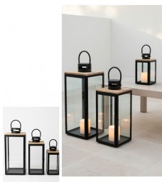 Laterne 3er Set aus Holz-Metall