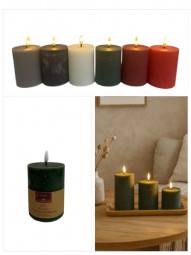 Kerze mit Rillen LED Echtwachs Ø 7,5 x 12,5 cm, flackernd mit Timer in 4 Farben