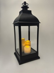 Laterne mit 3 LED Kerzen H x 60 cm schwarz, mit Timer