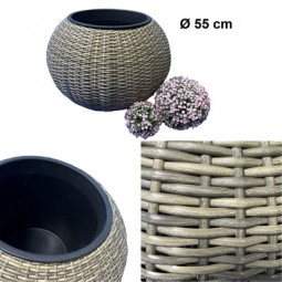 Rattan Pflanzentopf Kugelform Ø 55 cm, anthrazit