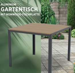 Gartentisch 90x90 cm mit Nonwood-Tischplatte, teaklook