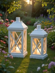 W Laterne aus Holz 2er Set, weiß